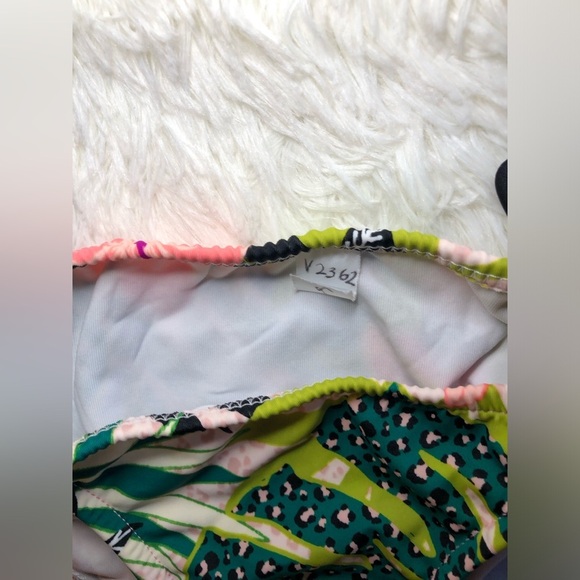 VENUS green and pink Tropical Print Bikini Bottom with Black Ties size 2 NWOT - Picture 5 of 10